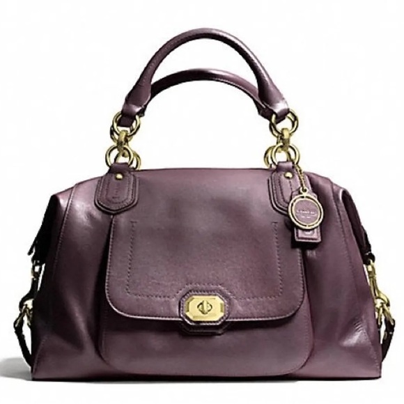 Coach Campbell Turnlock Leather Large Satchel Bag in Pearlized Plum and Brass - Picture 1 of 11